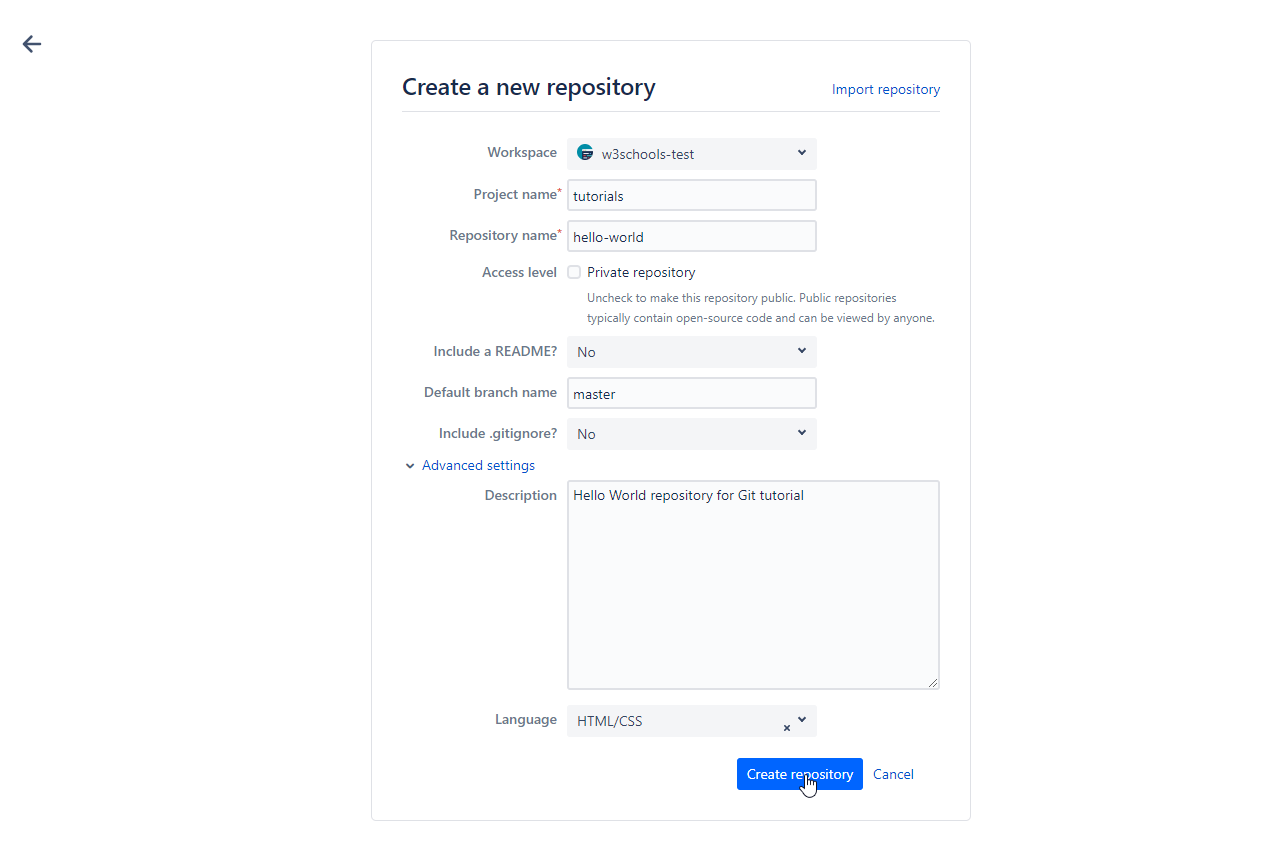 Bitbucket Create New Repo