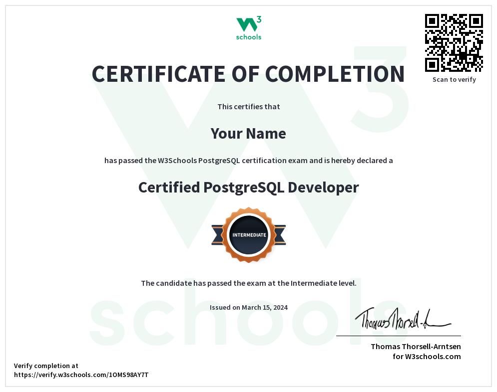 PostgreSQL Certificate