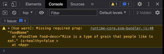 Screenshot of required prop warning